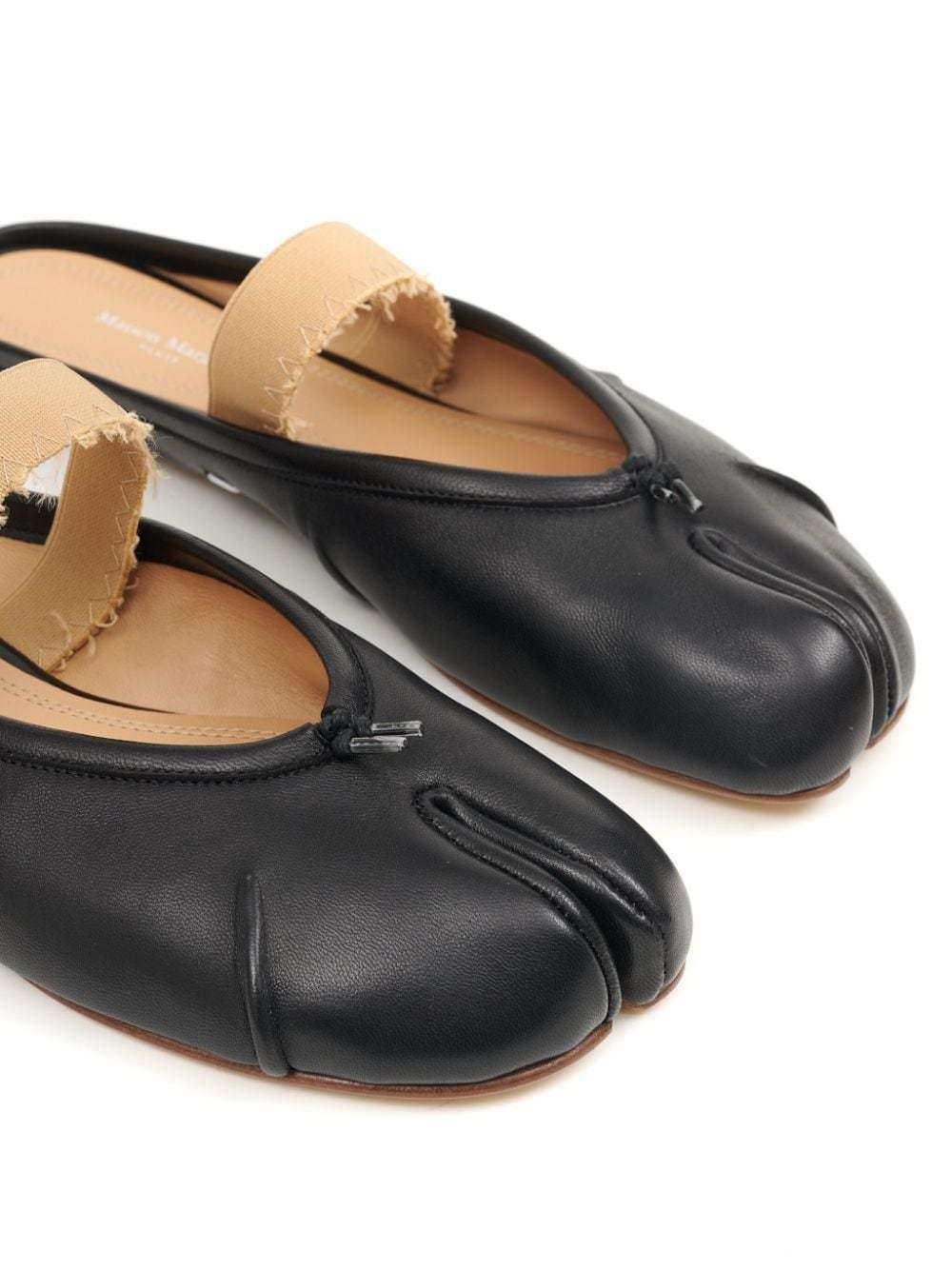 Maison Margiela Tabi Frayed Split-toe Leather Ballet Flats In Black