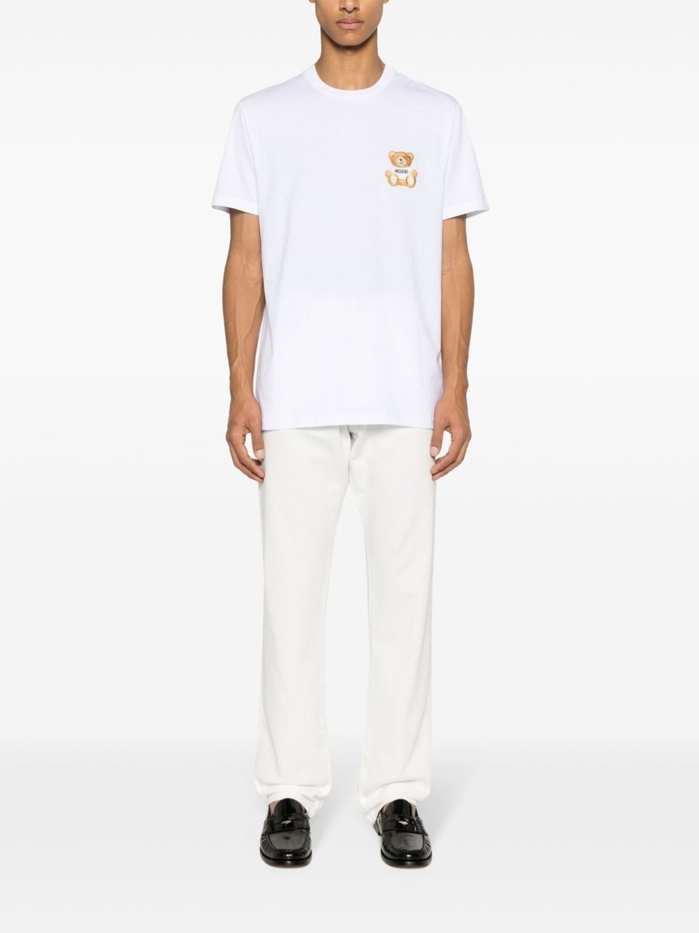Moschino Teddy Embroidered Cotton Jersey T-shirt In White