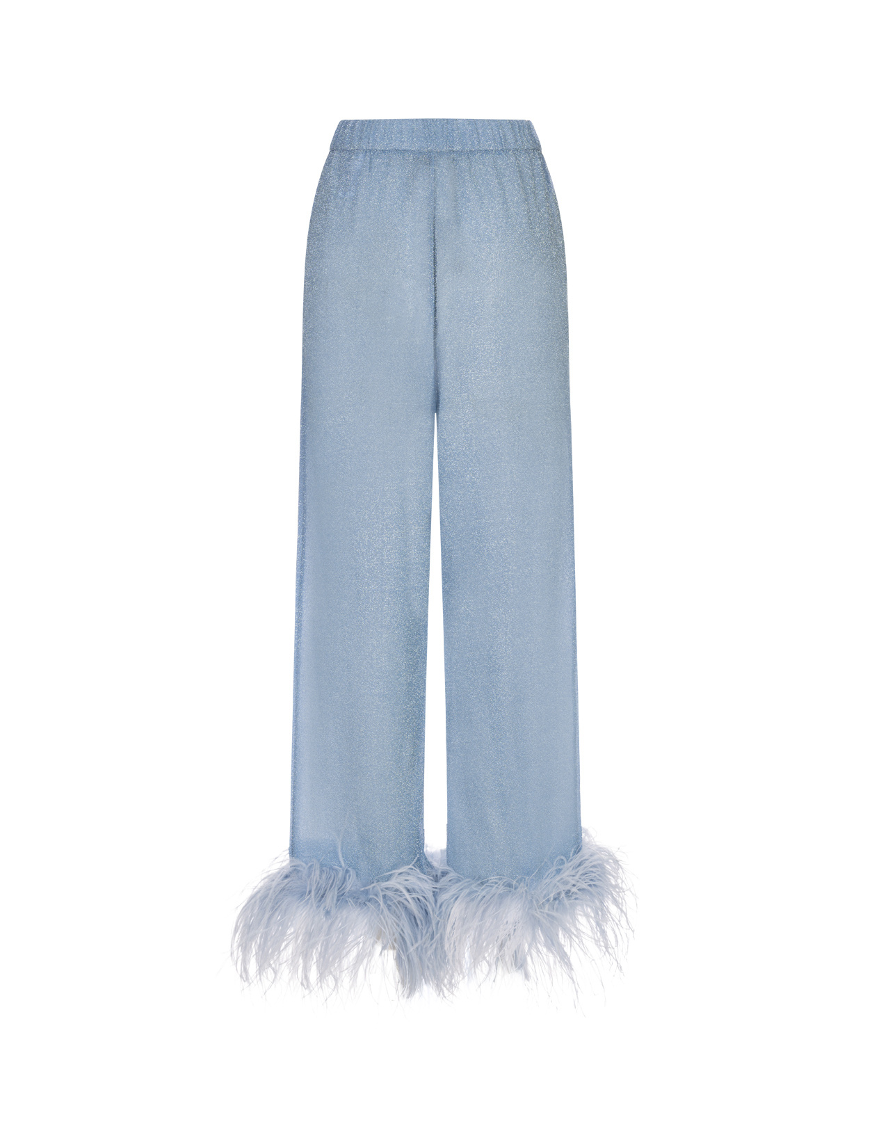 Oseree Oséree Feather-trimmed Wide-leg Trousers In Blue