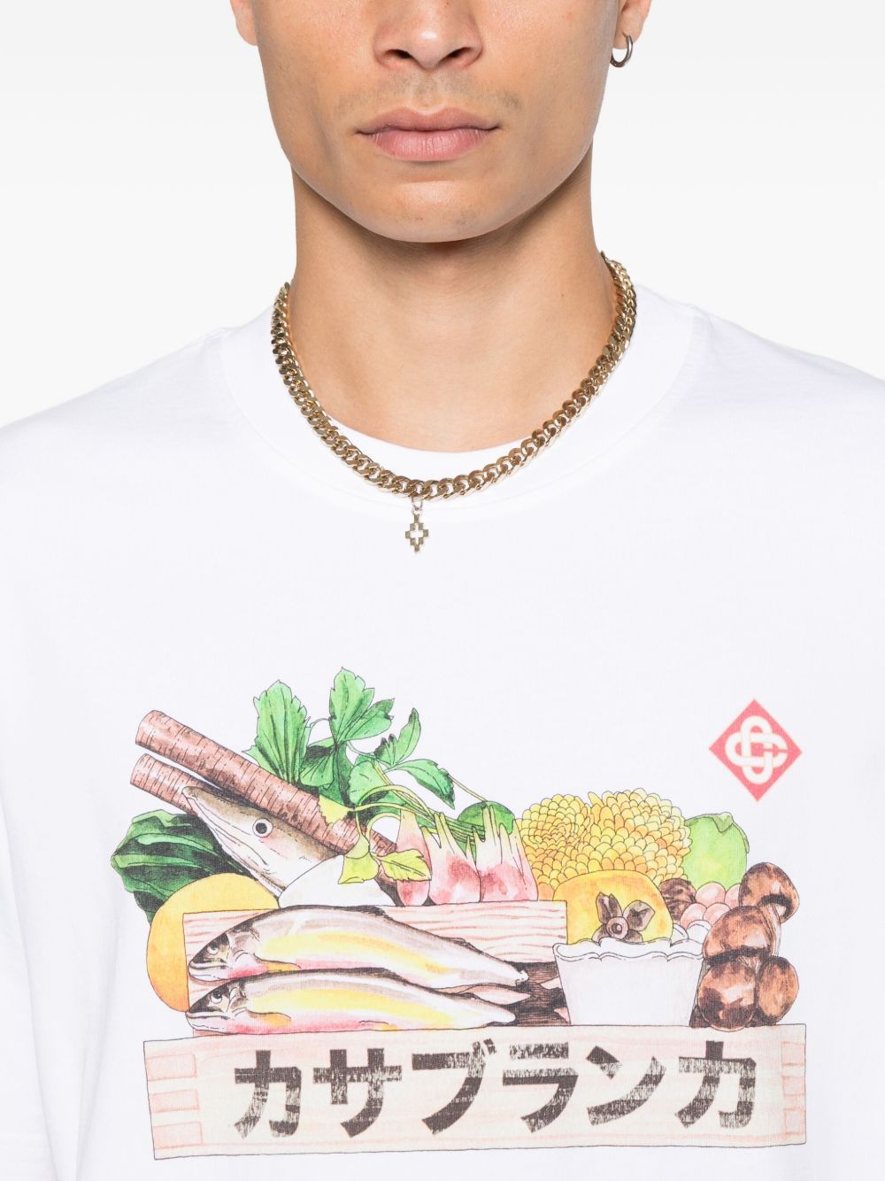 Casablanca White Cotton Short-sleeved T-shirt With Graphic Print In Gray