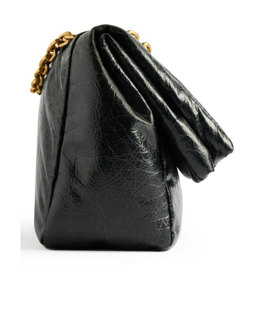 Balenciaga Black Leather Small Monaco Handbag With Chain In Black
