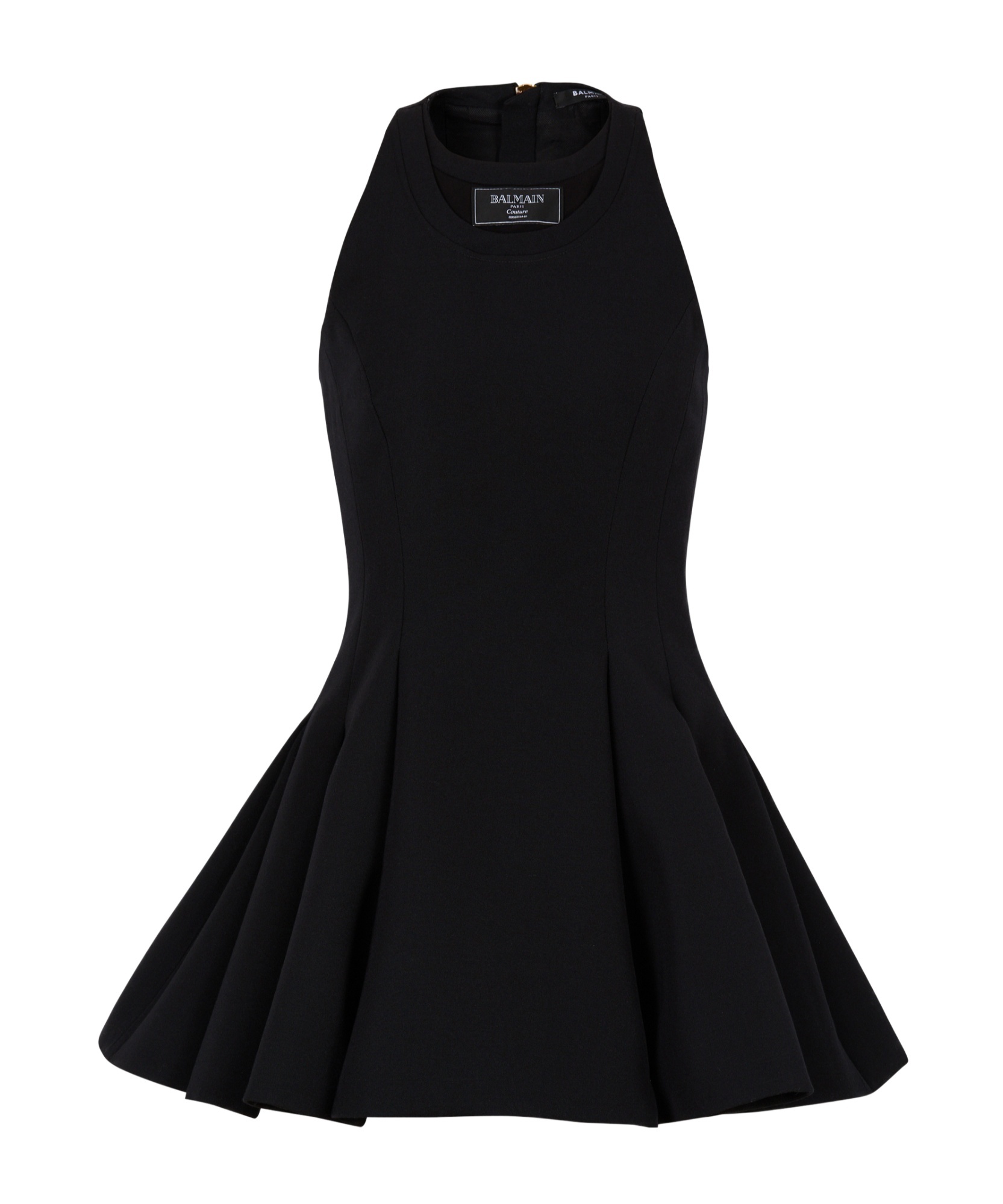 Balmain Flared Pleated Grain De Poudre Dress In Black