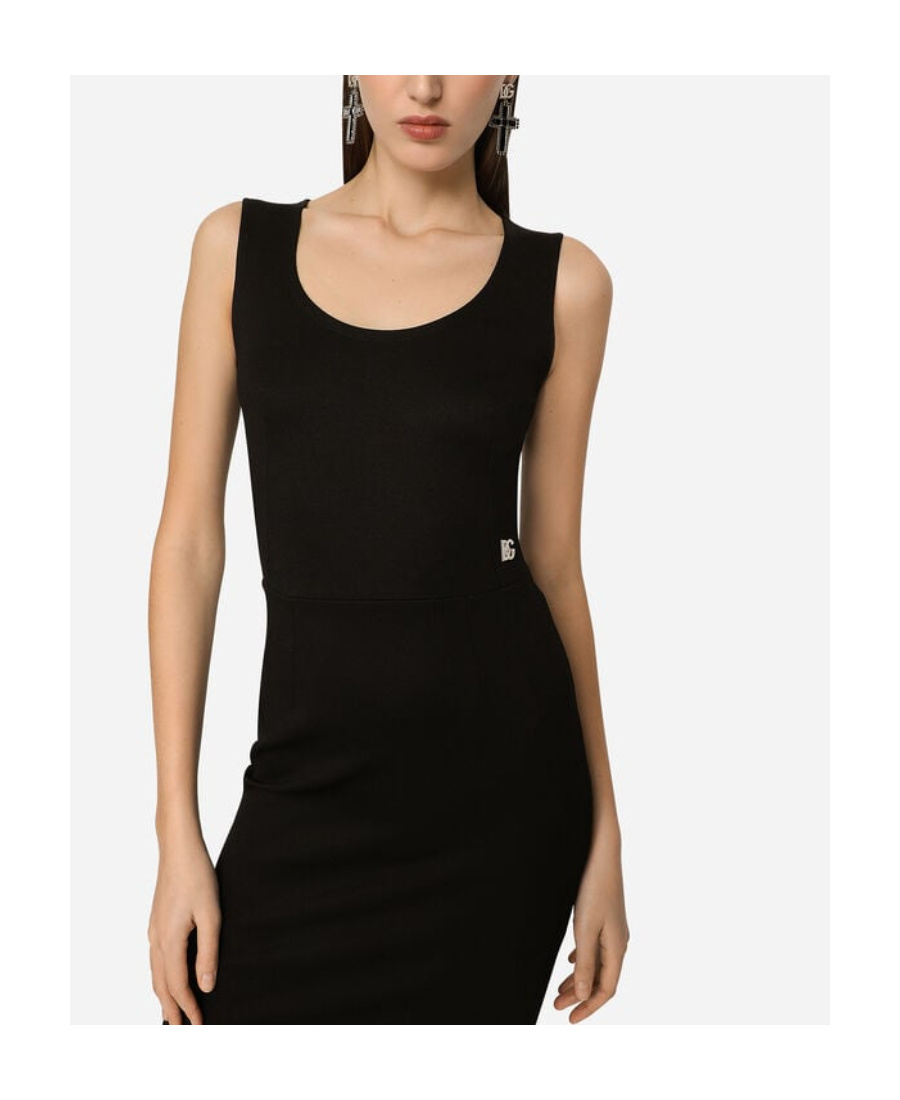 Dolce & Gabbana Sleeveless Scoop Neck Jersey Midi Dress In Black