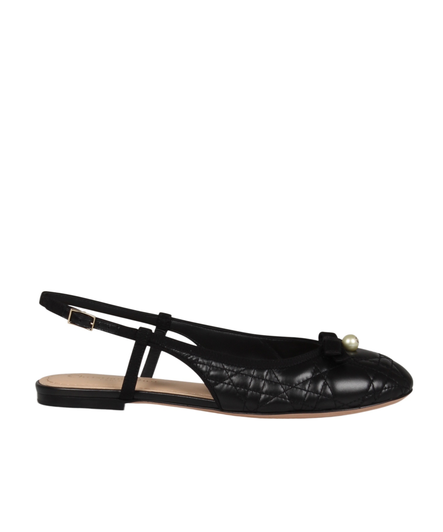 Dior Pearl Quilted Pointed Flat Sole Sandals In Black