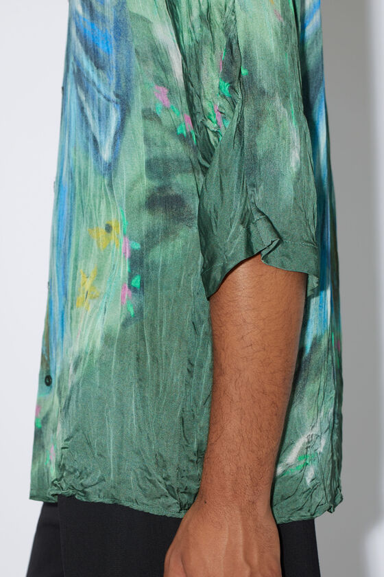 Acne Studios X Karen Kilimnick Bow Print Crinkle Button-up Shirt In Green