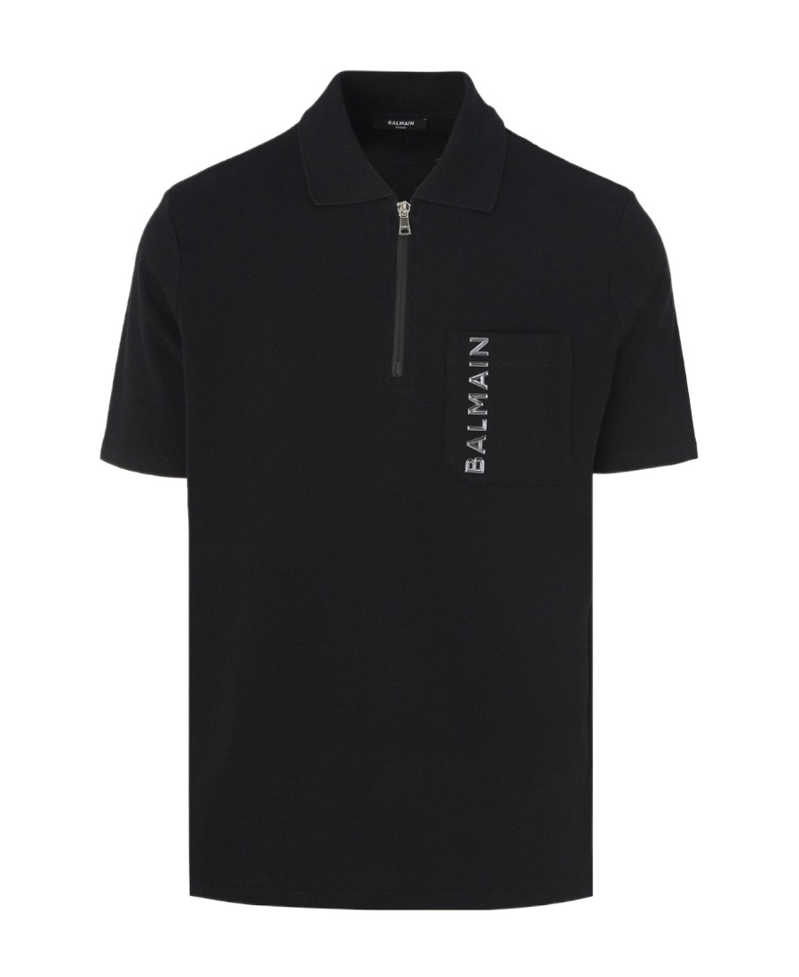 Balmain Laminato Logo-lettering Polo Shirt In Black