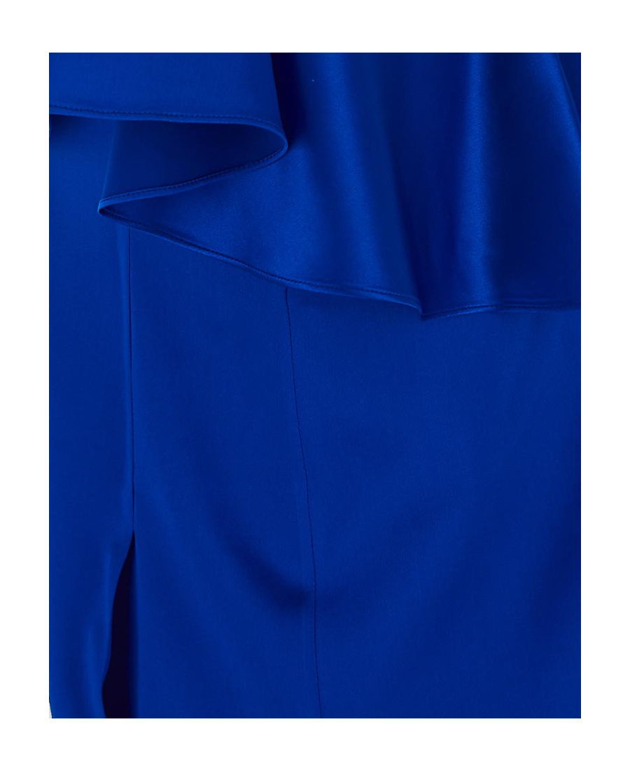 Saint Laurent One-shoulder Ruffle Satin Mini Dress In Blue
