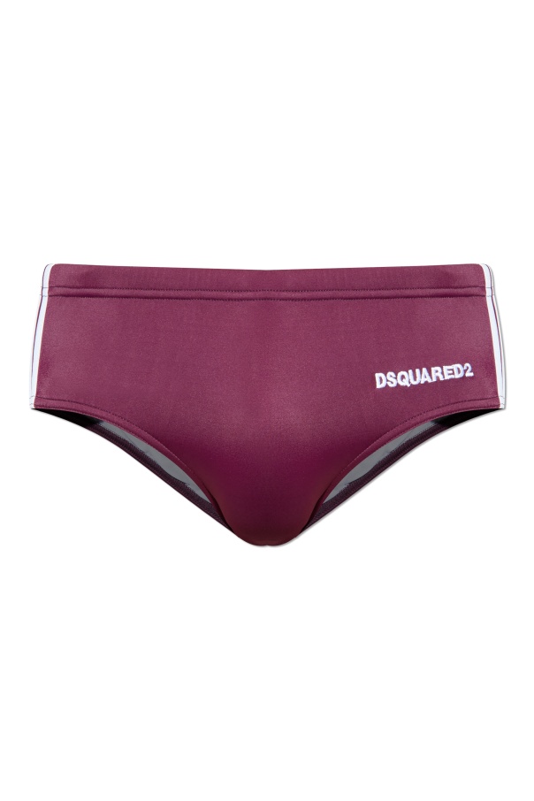 Dsquared2 Elastic Waist Swim Trunks In Burgundy