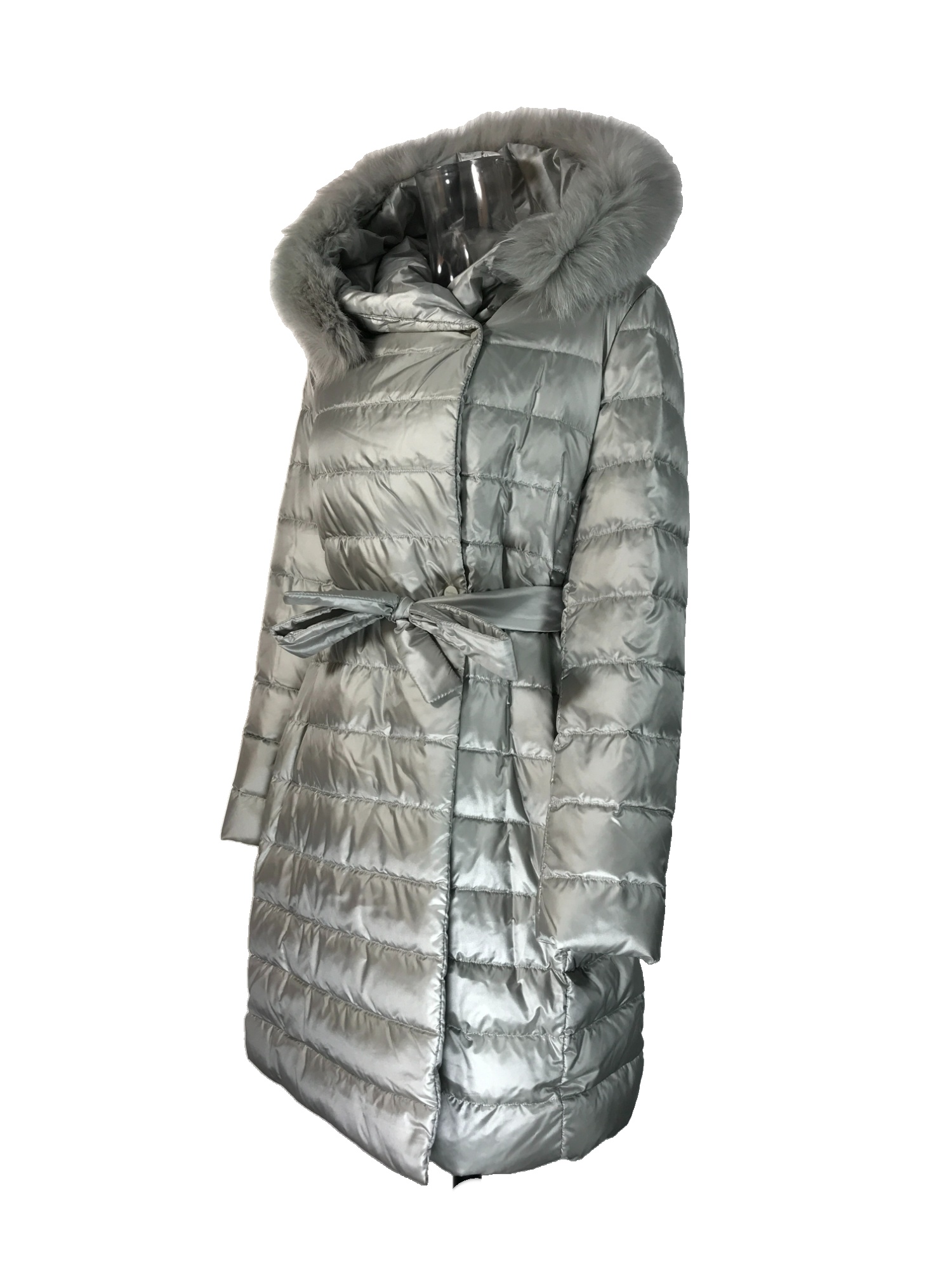 Max Mara Long-sleeved Hooded Down Jacket In Gray