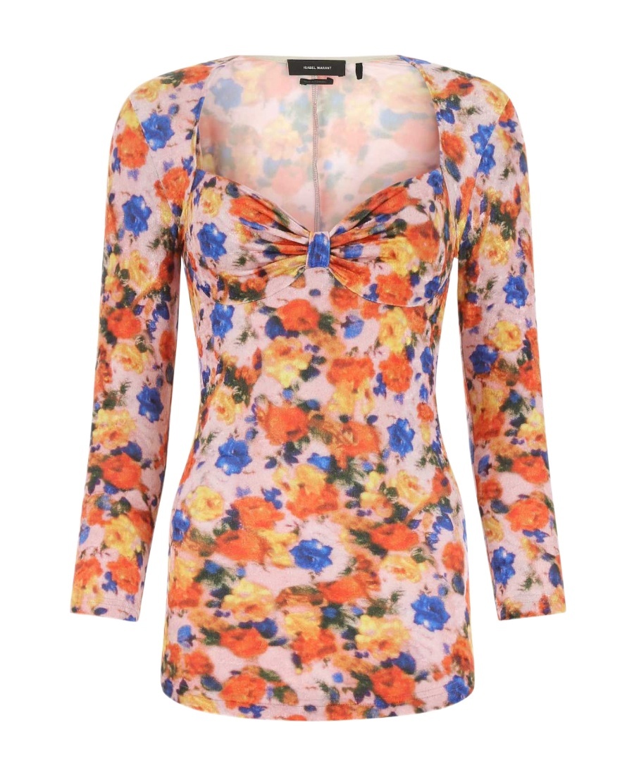 Isabel Marant Sweetheart Neck Floral Printed Velvet Top In Multicolor
