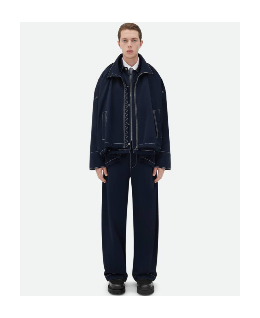 Bottega Veneta Contrast-stitching Wide-leg Trousers In Black