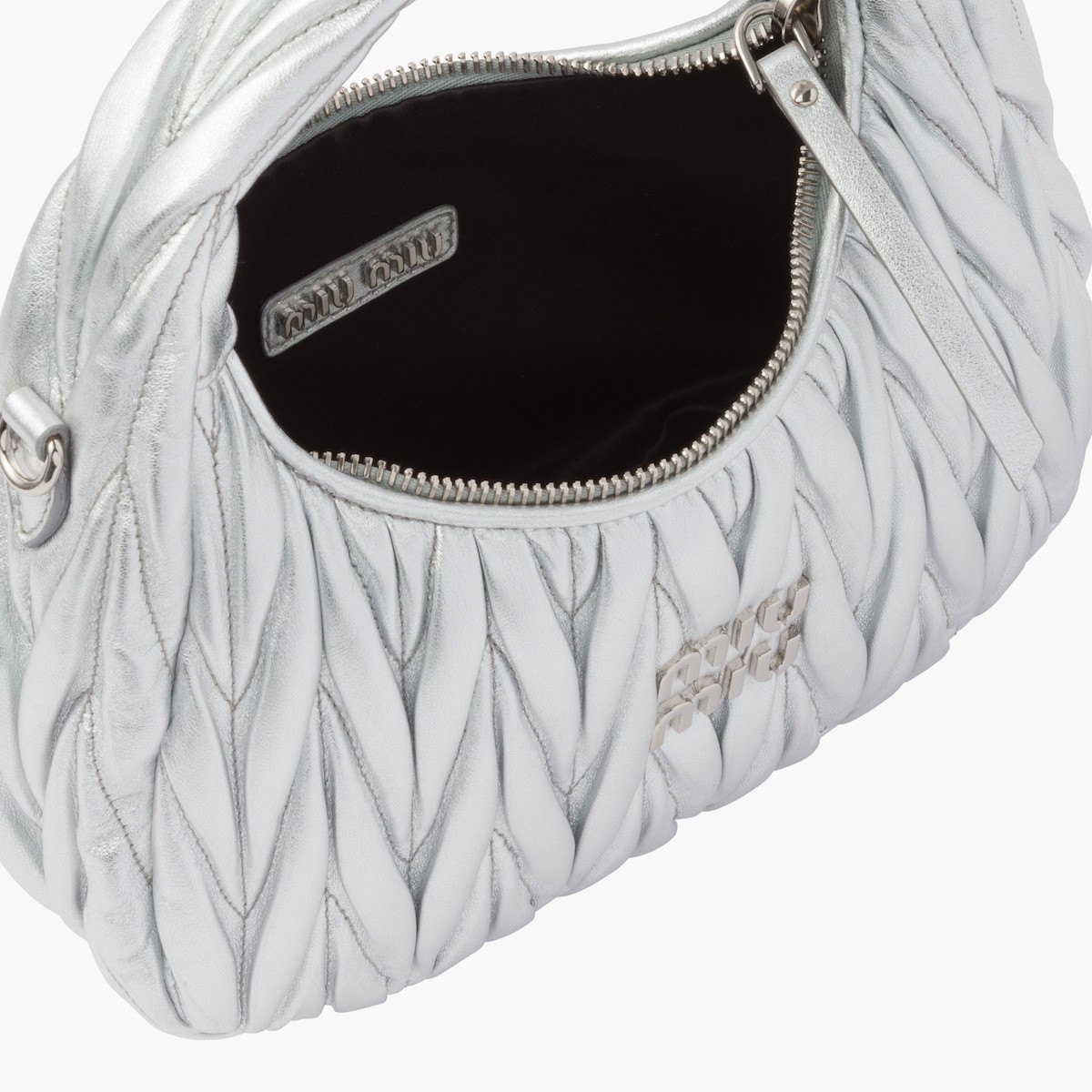 Miu Miu Lamb Leather Quilted Shoulder Bag In Gray