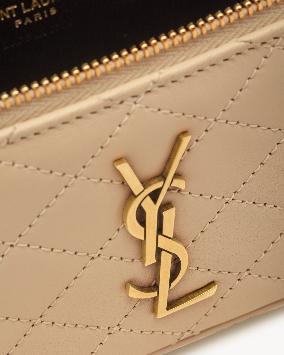 Saint Laurent Zip Opening And Closing Cosmetic Bag In Nude