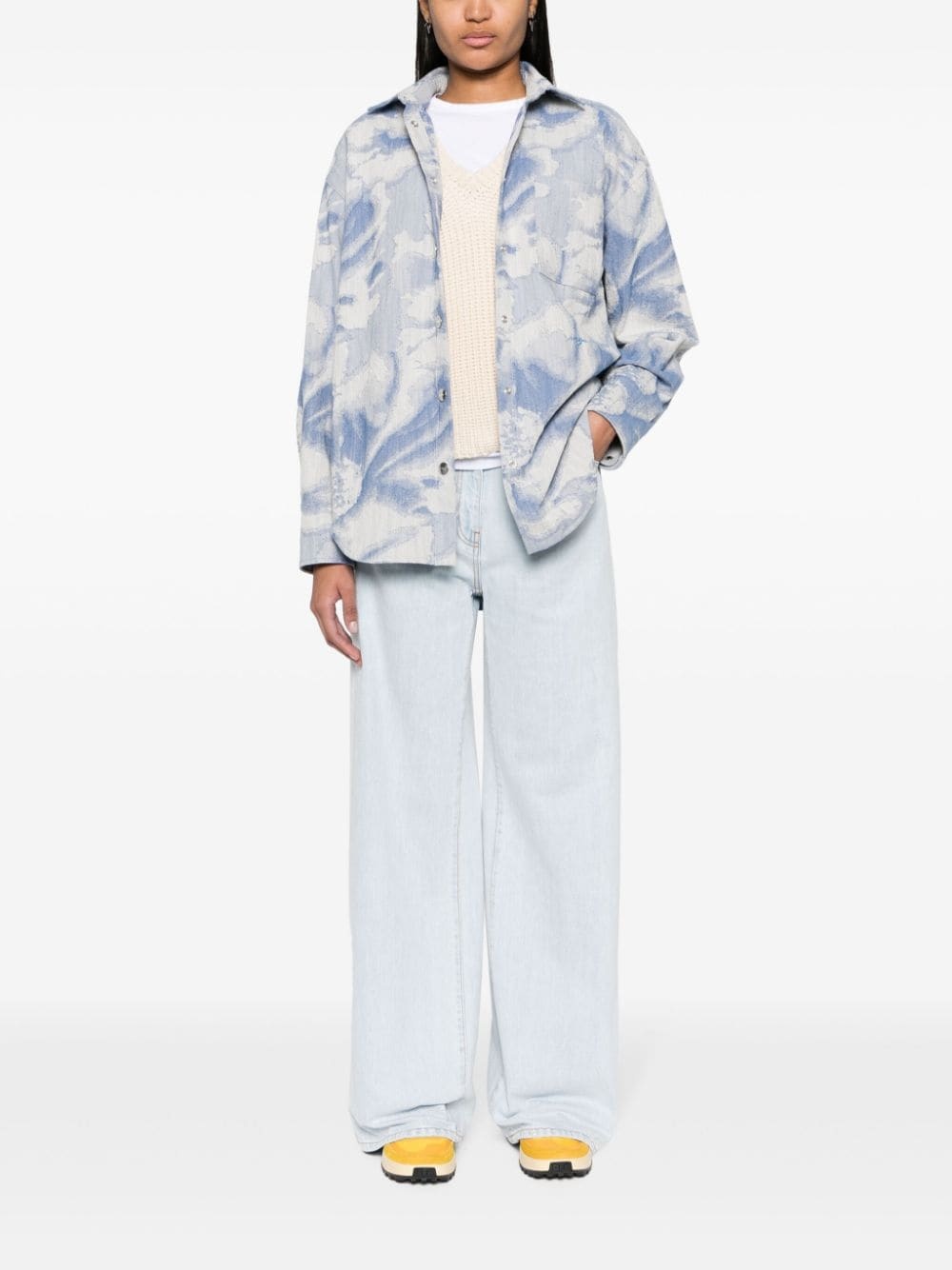 Msgm Wide-leg Washed Denim Trousers In White