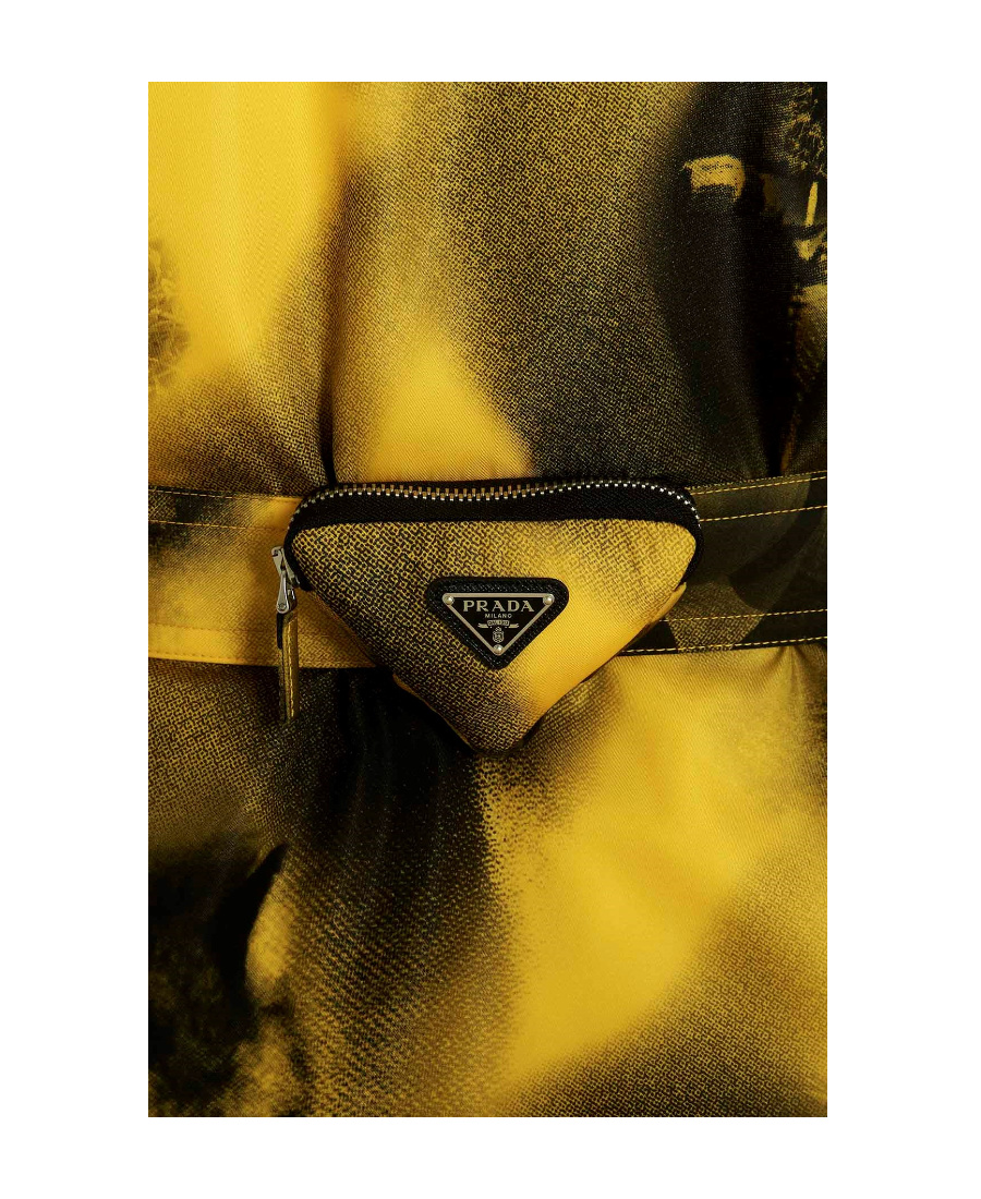 Prada Belted Nylon Parka With Collared Neck In Yellow