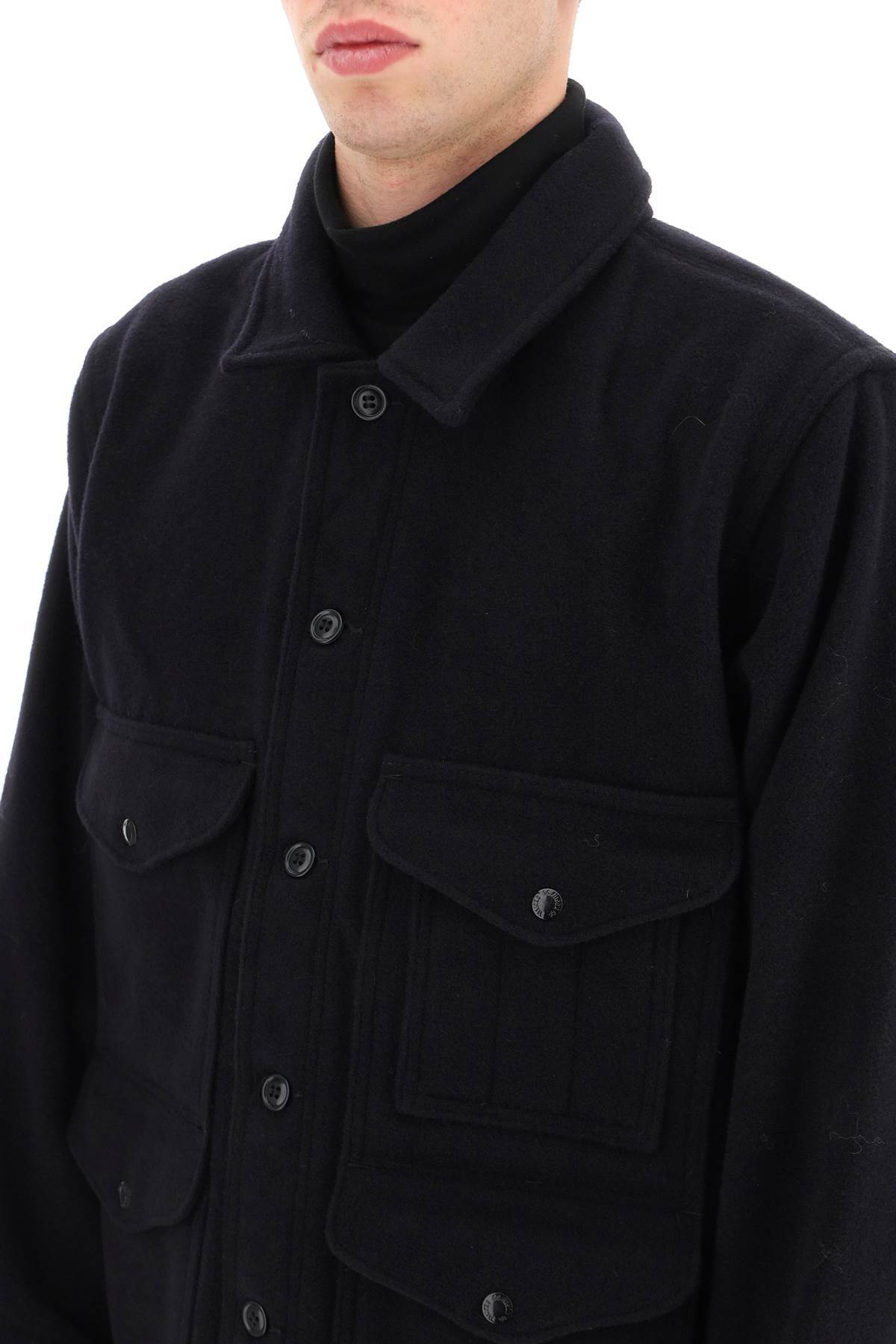 Filson Mackinaw Cruiser Field Jacket With Pointed Collar And Four Patch Pockets In Black