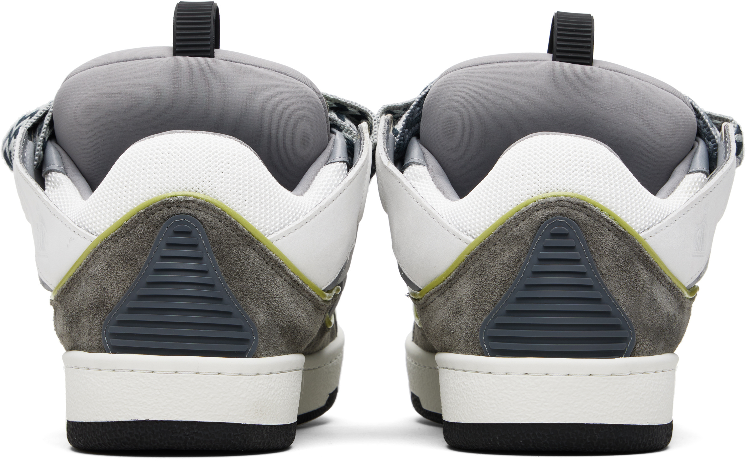 Lanvin Off-white & Gray Curb Leather Sneakers In Gray