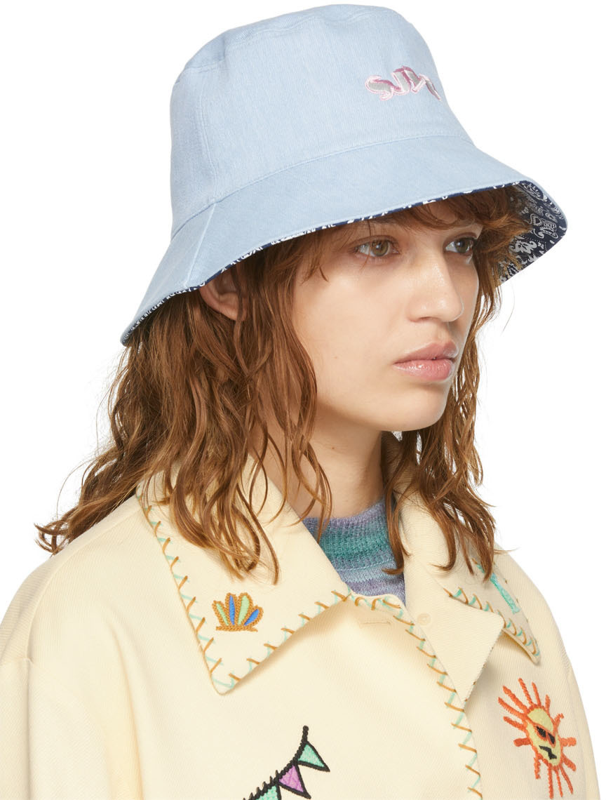 Steve J & Yoni P Logo Embroidered Double-sided Fisherman Hat In White