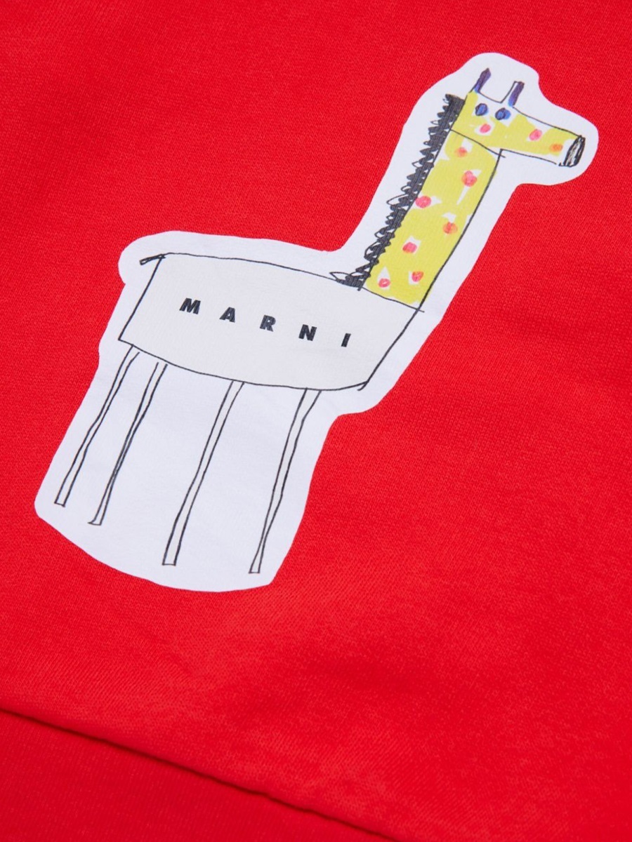 Marni Kids Giraffe Printed Crewneck Sweatshirt In Red