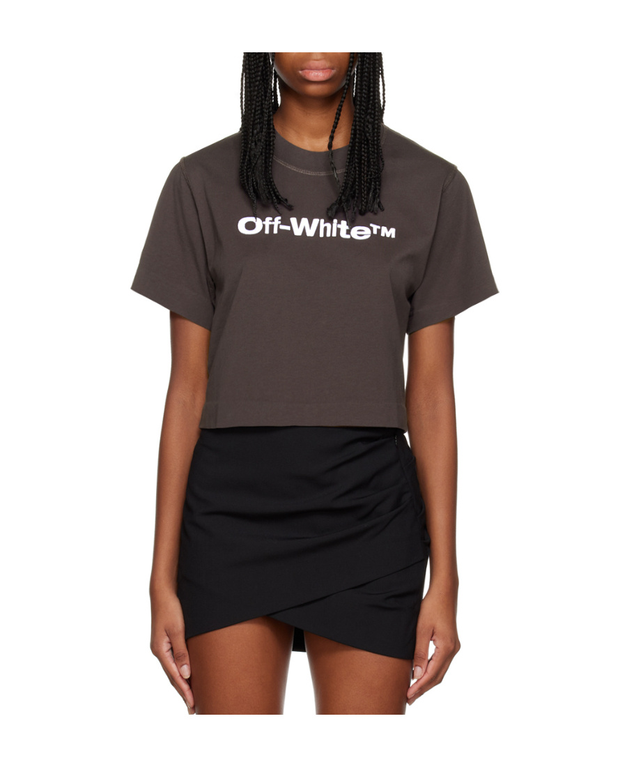 Off-white Cropped Fit T-shirt With Embroidered Logo In Black
