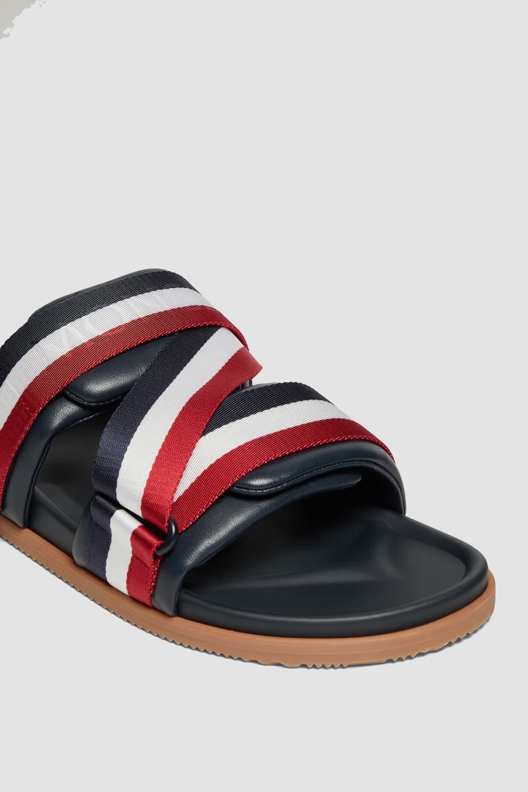 Moncler Blue Leather Mon Summer Sliders In Multi