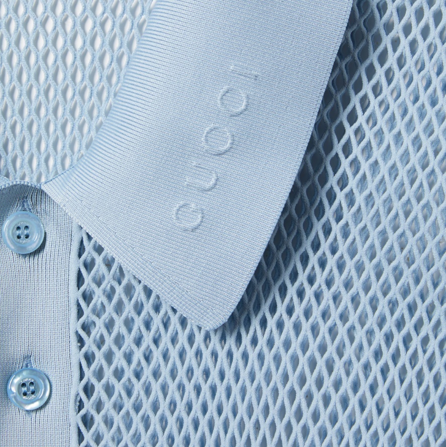 Gucci Mesh Technical Polo Shirt In Blue