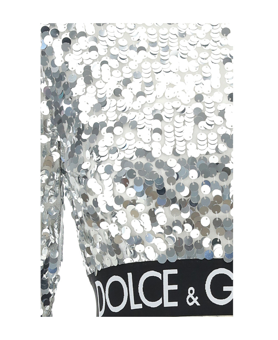 Dolce & Gabbana Cropped Sequin-embellished Top In Gray