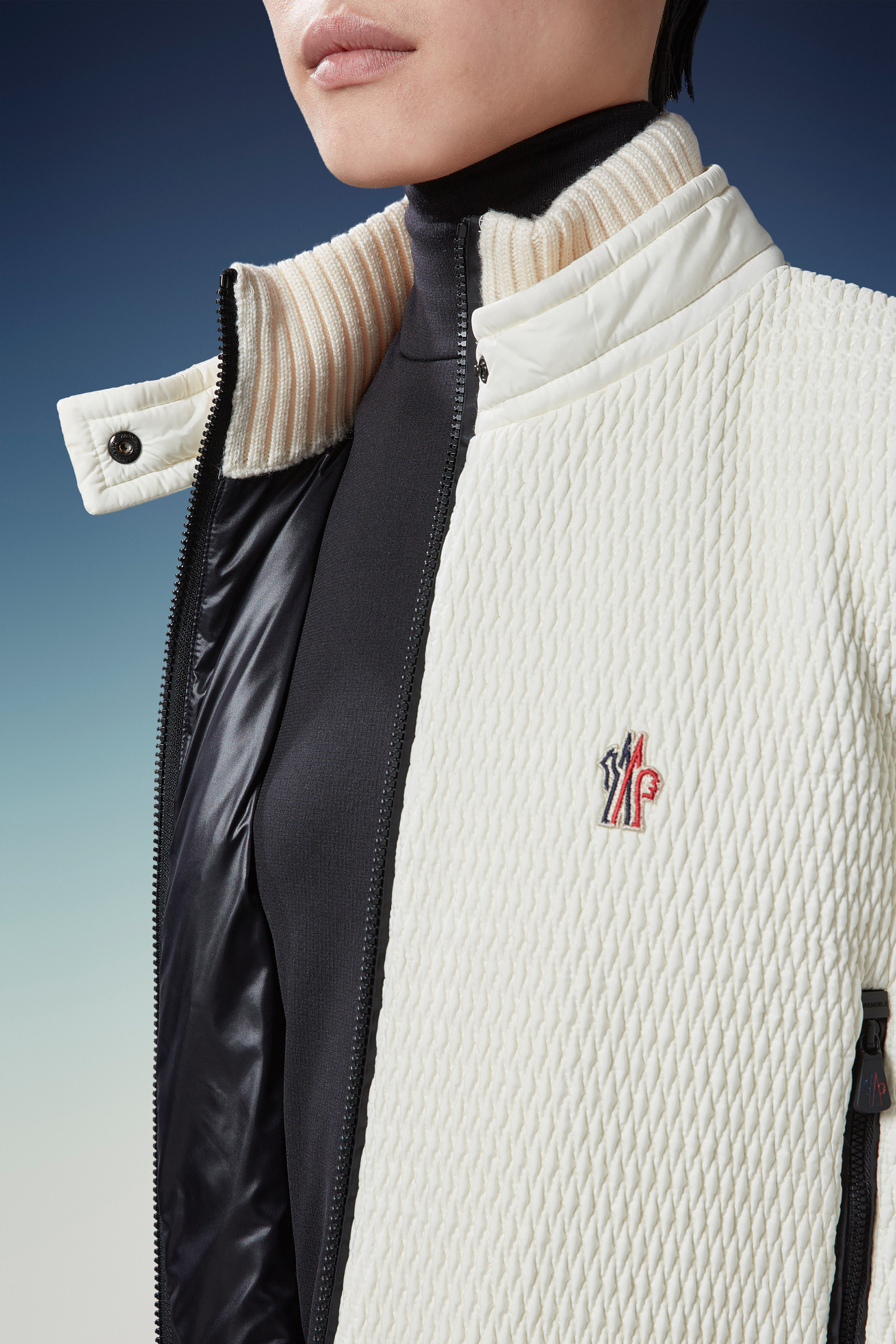 Moncler Grenoble Women Padded Jacket With Wool Sleeves In White