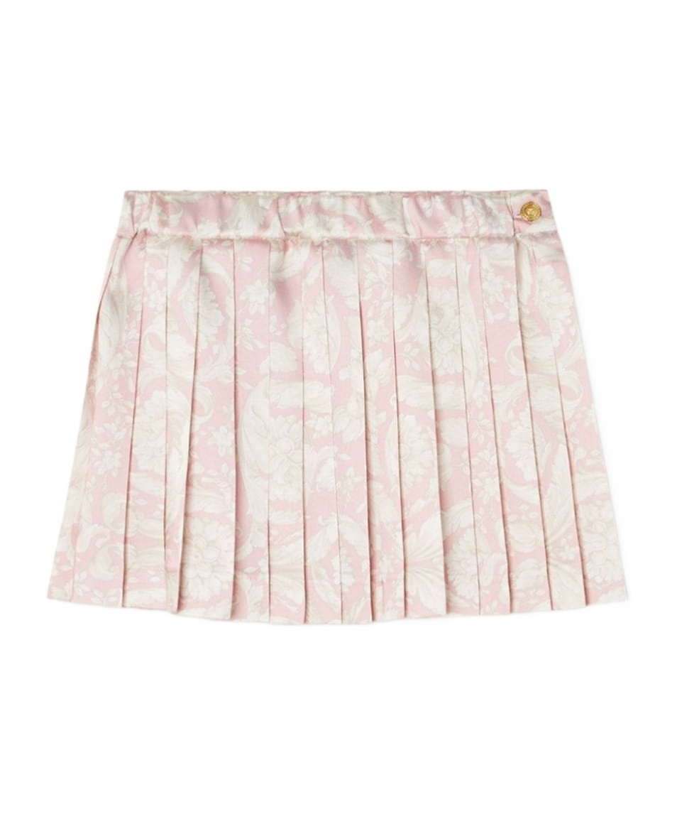 Versace Barocco-print Pleated Miniskirt In White
