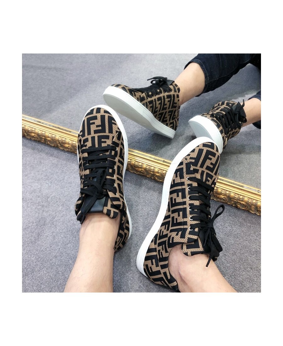 Fendi Ff Motif Mesh Sneakers In Black