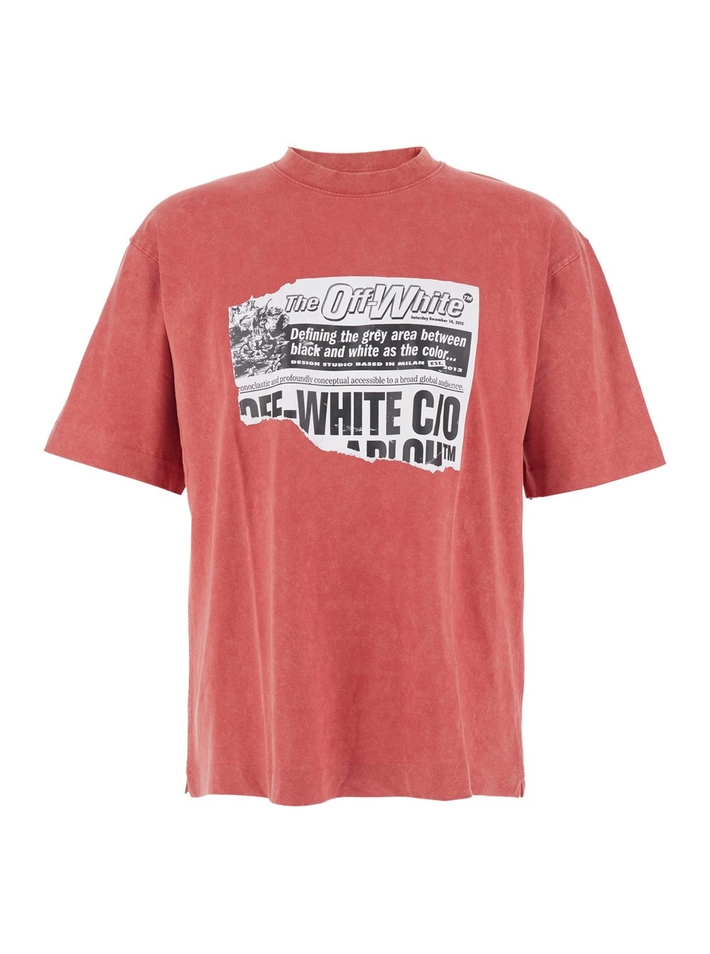 Off-white Red Crewneck T-shirt With Print On Front And Rear And Faded Effect In Cotton Man In Red