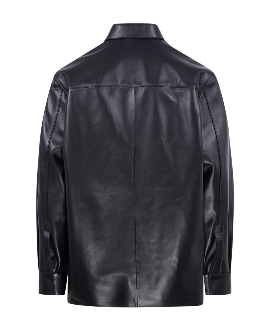 Loewe Anagram Leather Zip-up Overshirt In Black