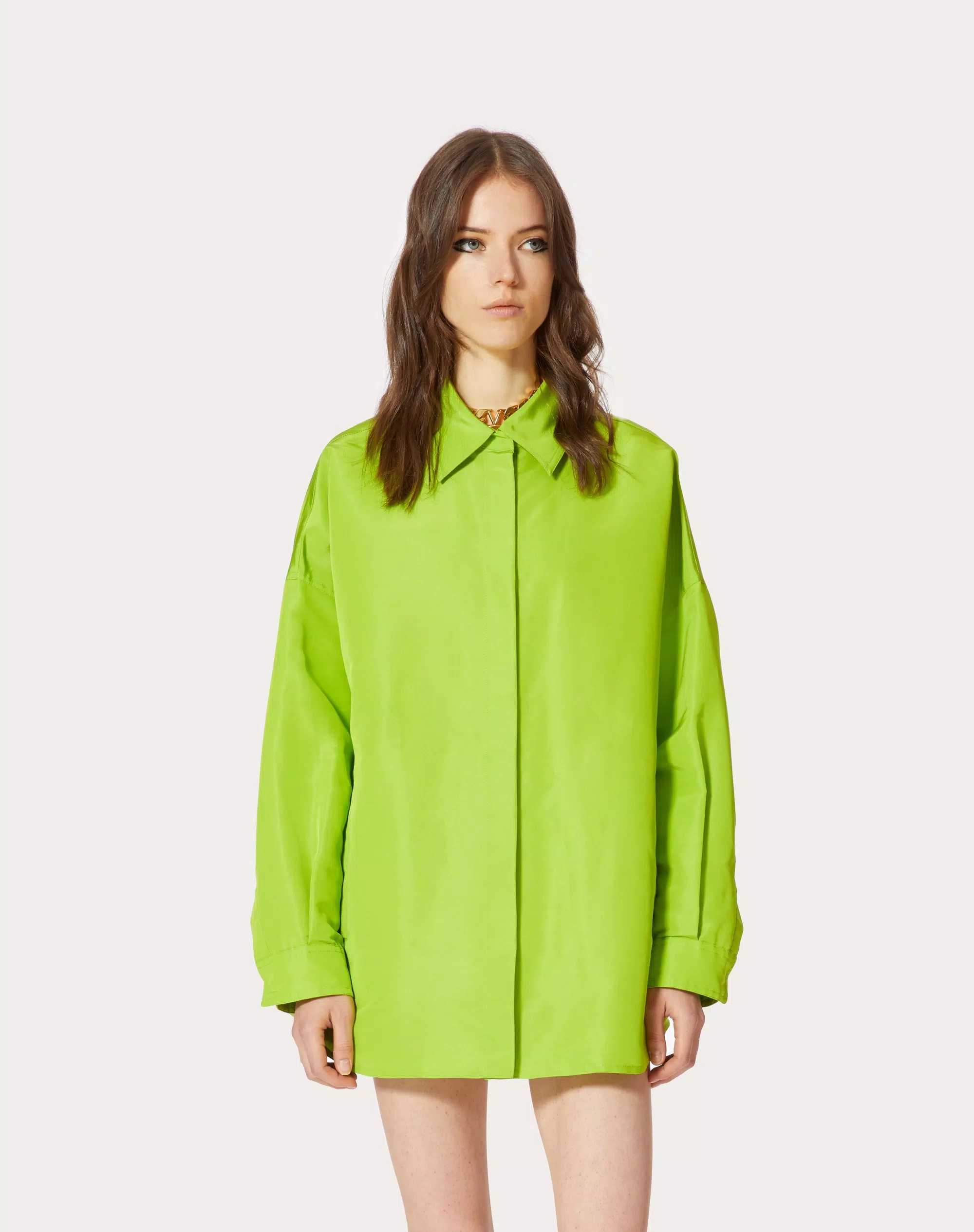 Valentino Oversized Silk Shirt In Green