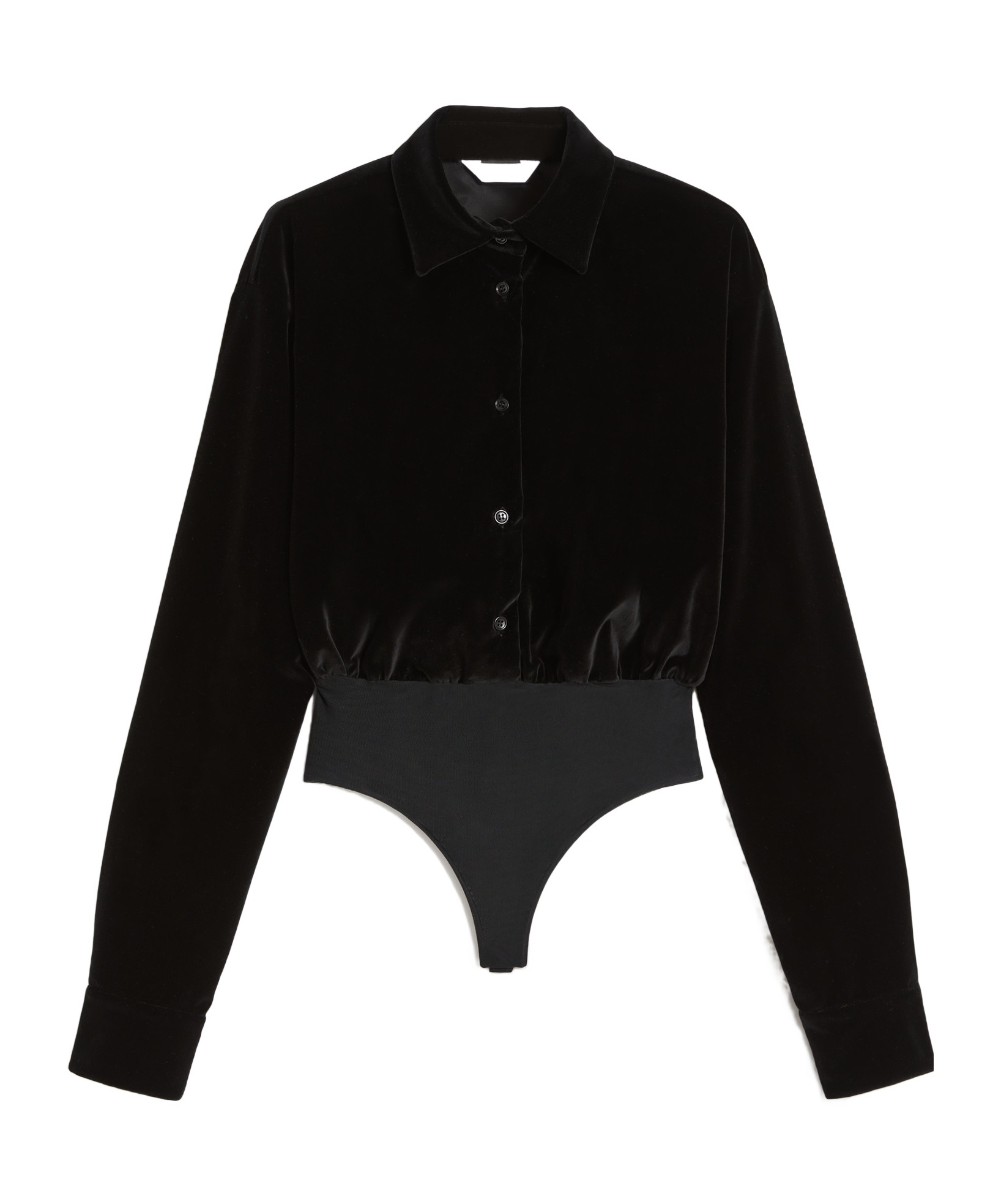 Max Mara Velvet Long Sleeve Bodysuit With Cuffed Sleeves In Black