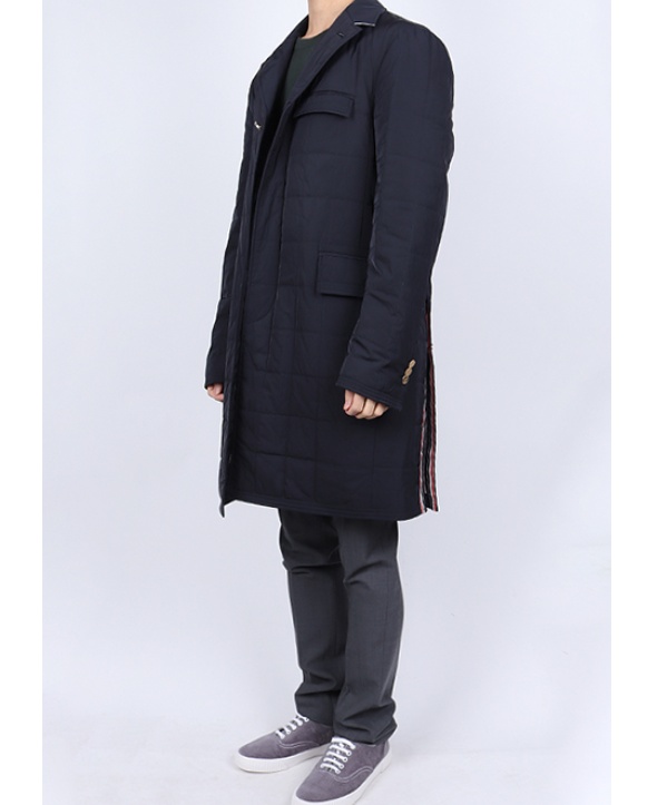 Shop Thom Browne Rwb Striped Hooded Coat In Navy Blue