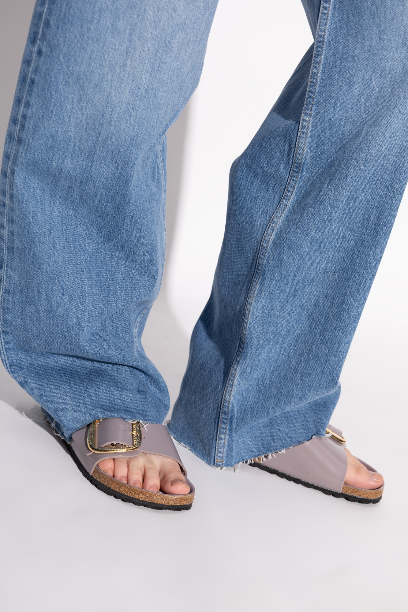 Birkenstock Madrid Hammered Big Buckle Slide Sandal In Gray