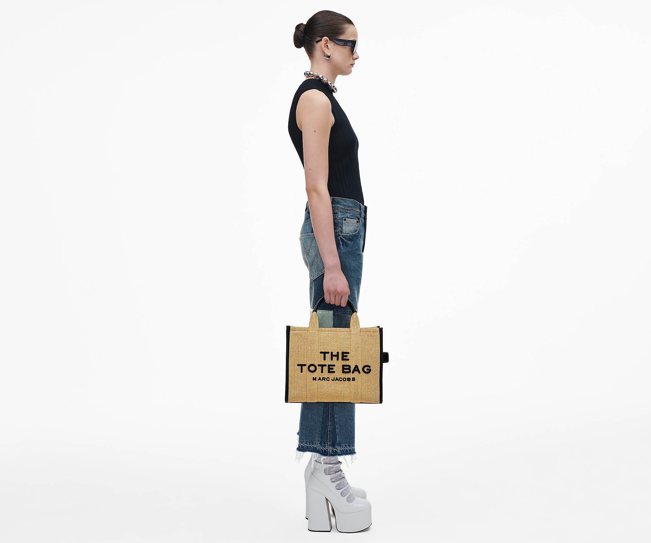 Marc Jacobs The Medium Woven Top Handle Bag In Nude