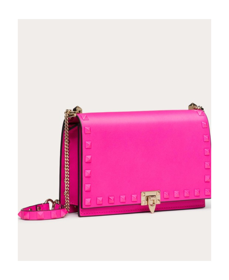 Valentino Mini Rockstud Calfskin Bag With Chain In Pink