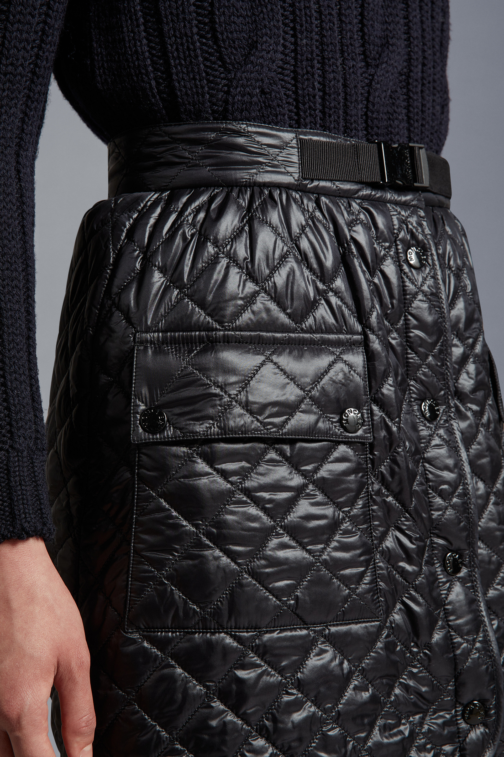 Moncler Quilted Wrap Miniskirt In Black