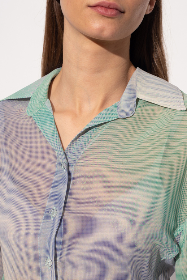 Attico Gradient Mesh Button-up Shirt In Green