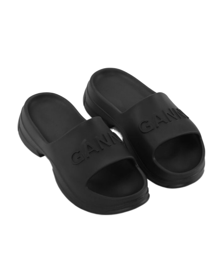 Shop Ganni Black Pool Slide Sandals