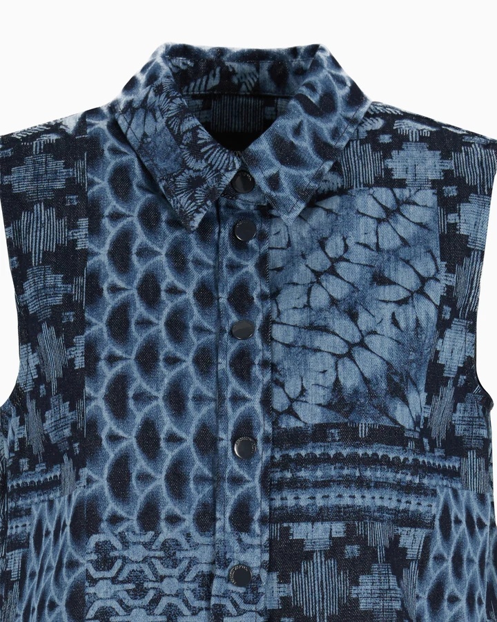 Emporio Armani All-over Print Denim Waistcoat In Blue