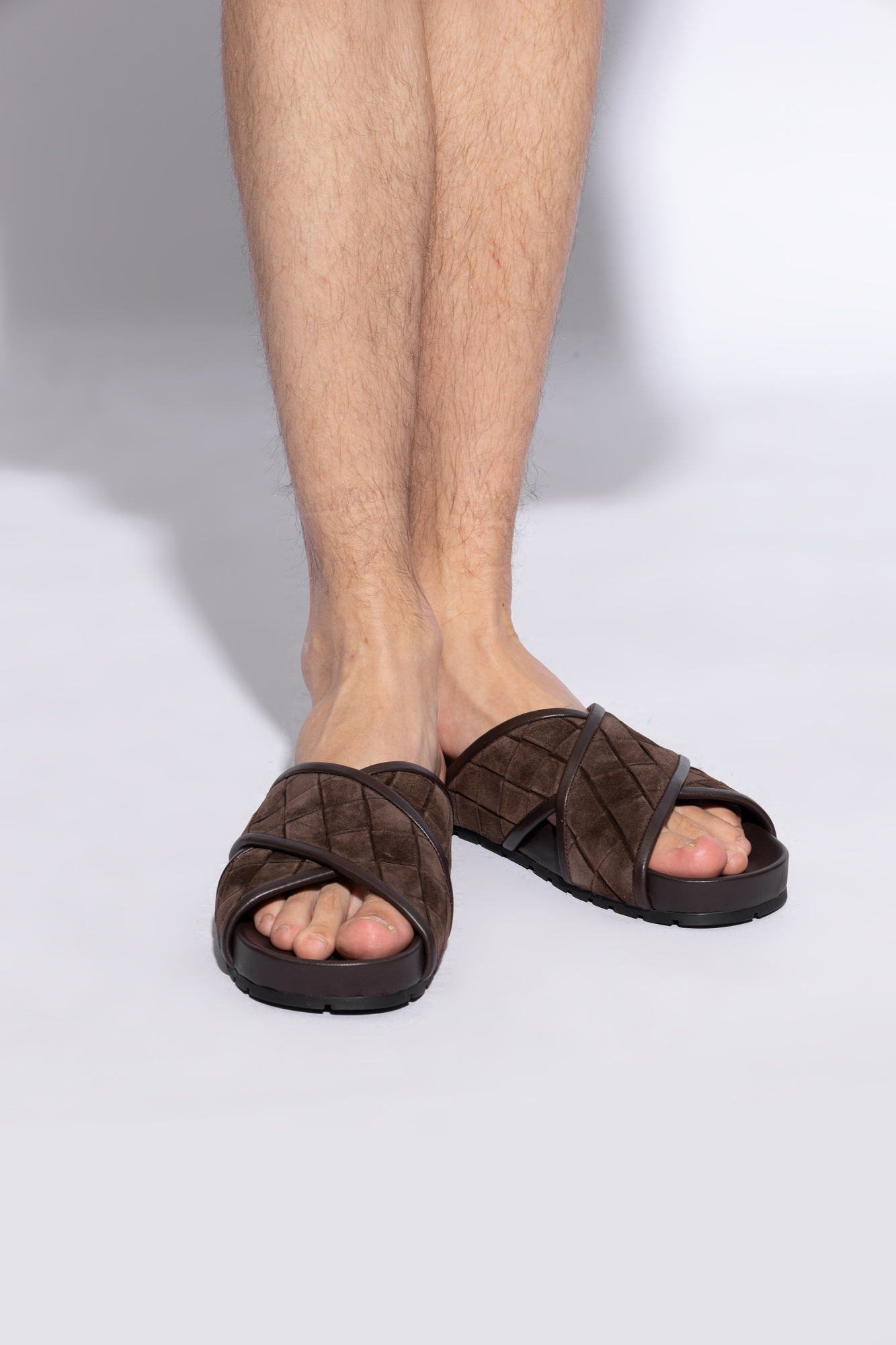 Shop Bottega Veneta Tarik Intrecciato Suede Sandals In Brown