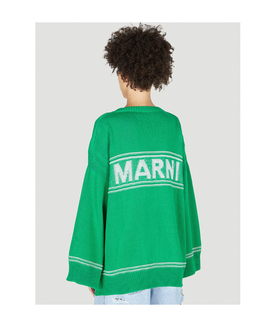 Marni Intarsia-knit Logo Cotton Cardigan In Green