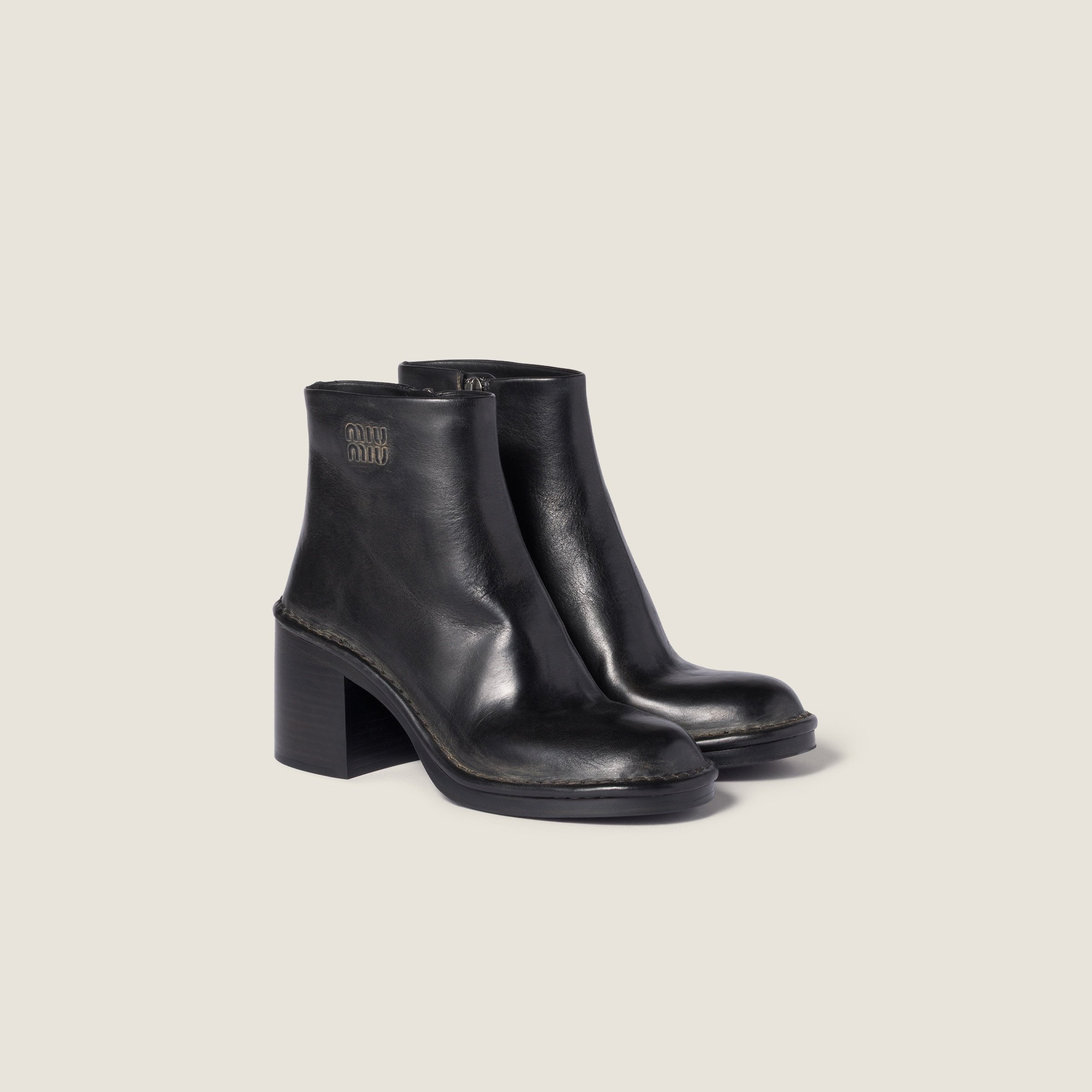 Miu Miu 70mm Leather Ankle Boots In Black