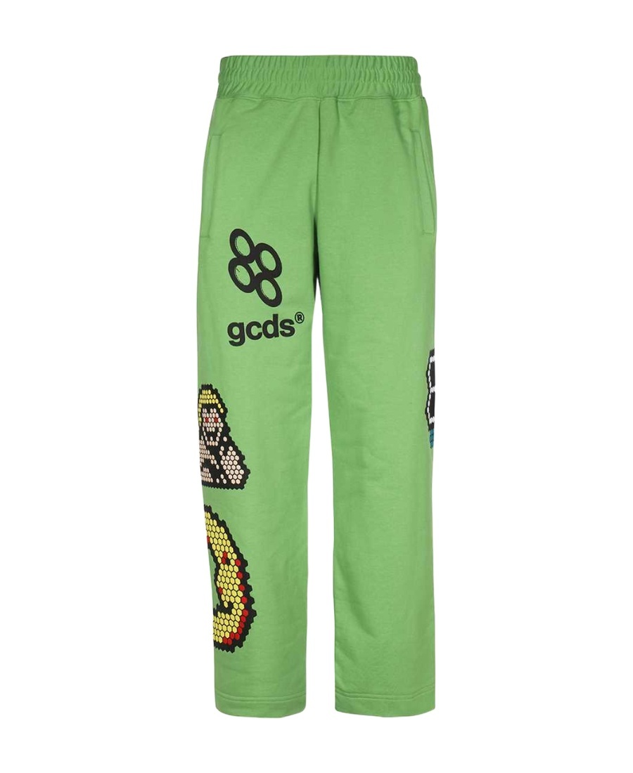 GCDS PLUSH MOTIF-PRINT WIDE-LEG TRACK PANTS