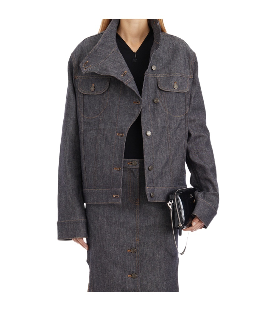Courrèges Long-sleeved Denim Coat In Black