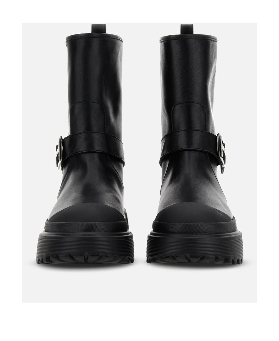 Hogan H619 Leather Biker Boots In Black