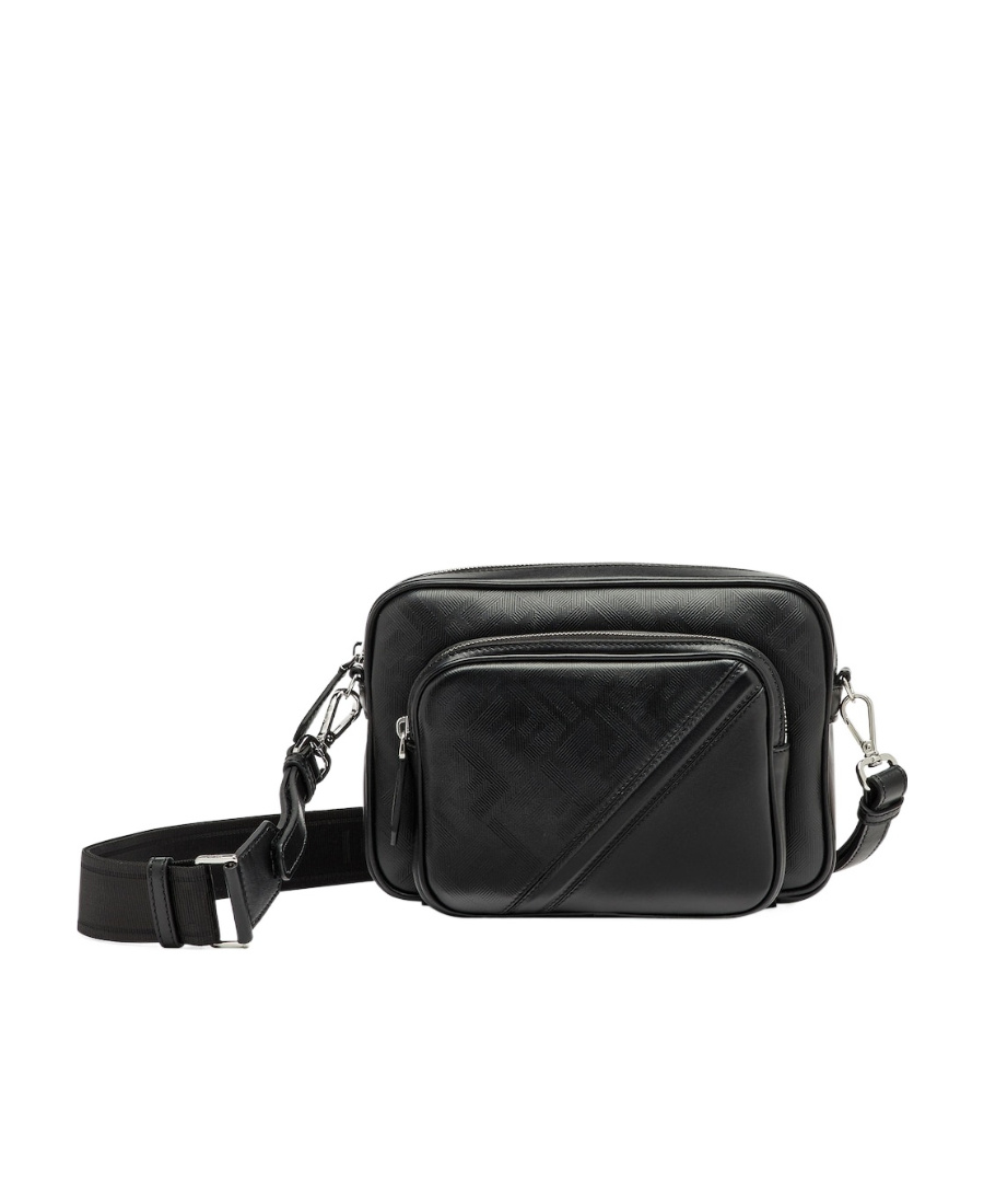 Fendi Shadow Diagonal Leather Messenger Bag In Black