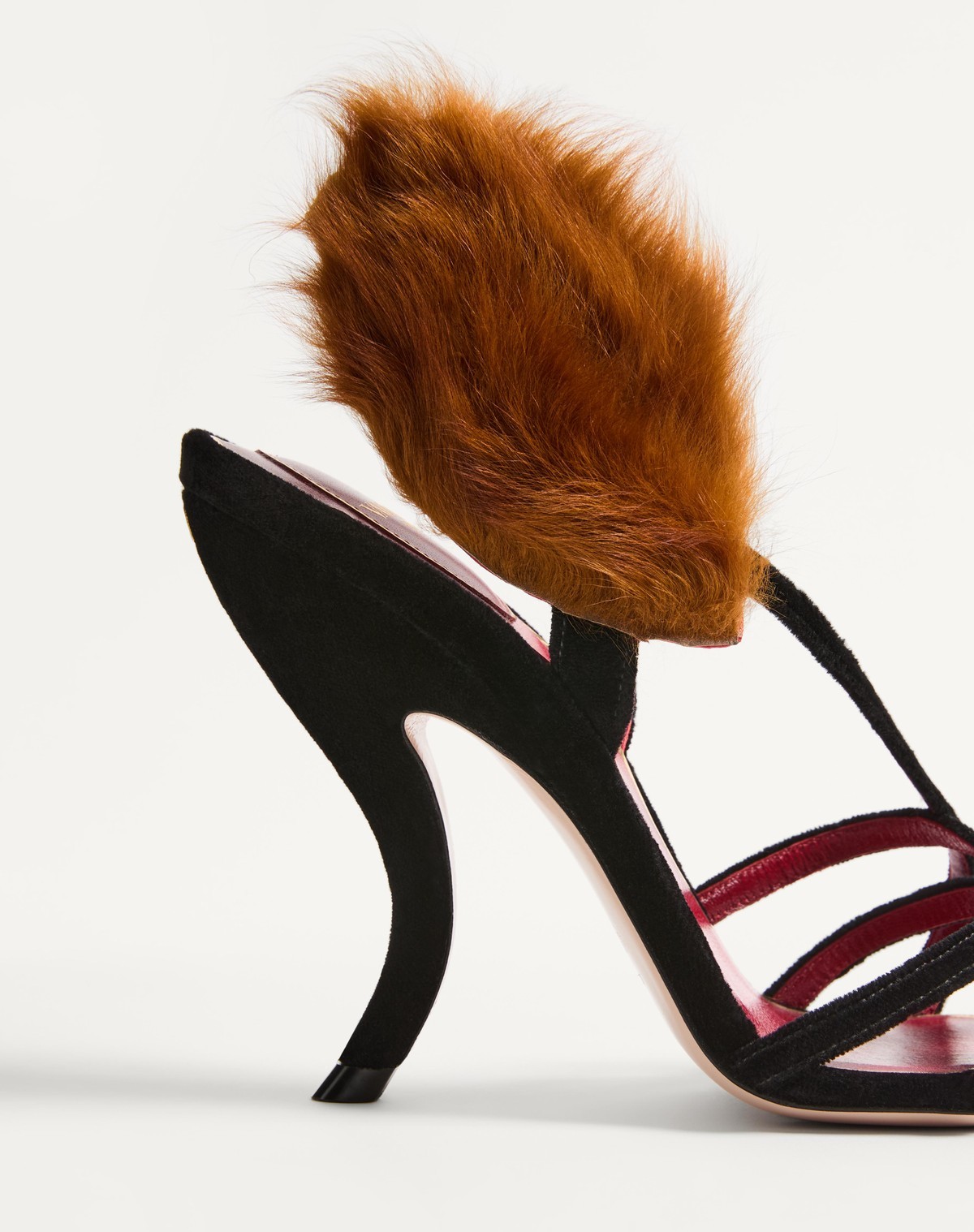 Valentino Garavani Fetishique Velvet Sandal With Fur Leaf 105 Mm Woman Black 36 In Black